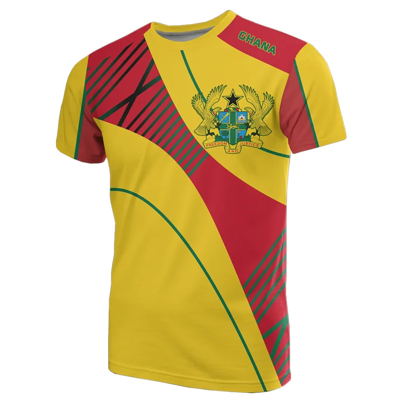 Ghana T-Shirt - 3D Printed Coat of Arms Casual Round Neck Short Sleeve Tee for Men
