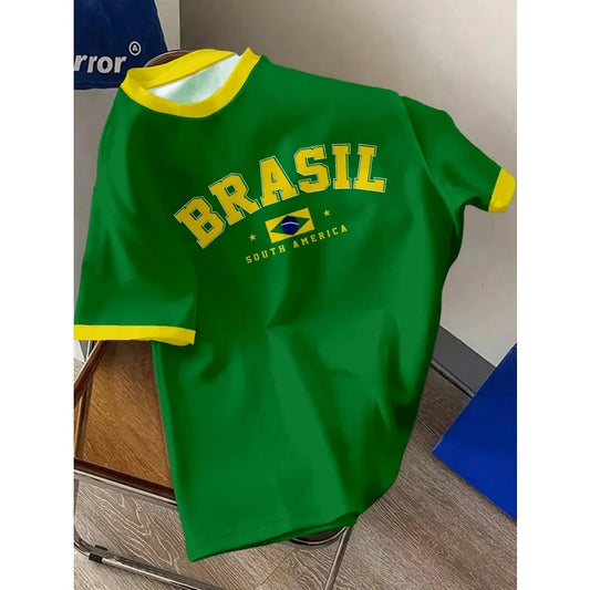 Brazil Flag 3D Printed T-Shirt – Men’s Loose O-Neck Summer Sports Tee