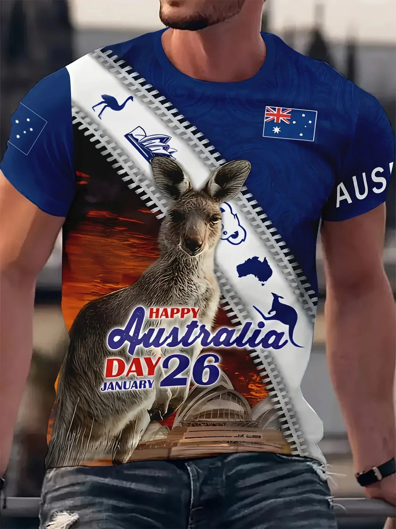 Australia Flag Kangaroo T-Shirt – Men’s 3D Printed Casual Oversized Tee