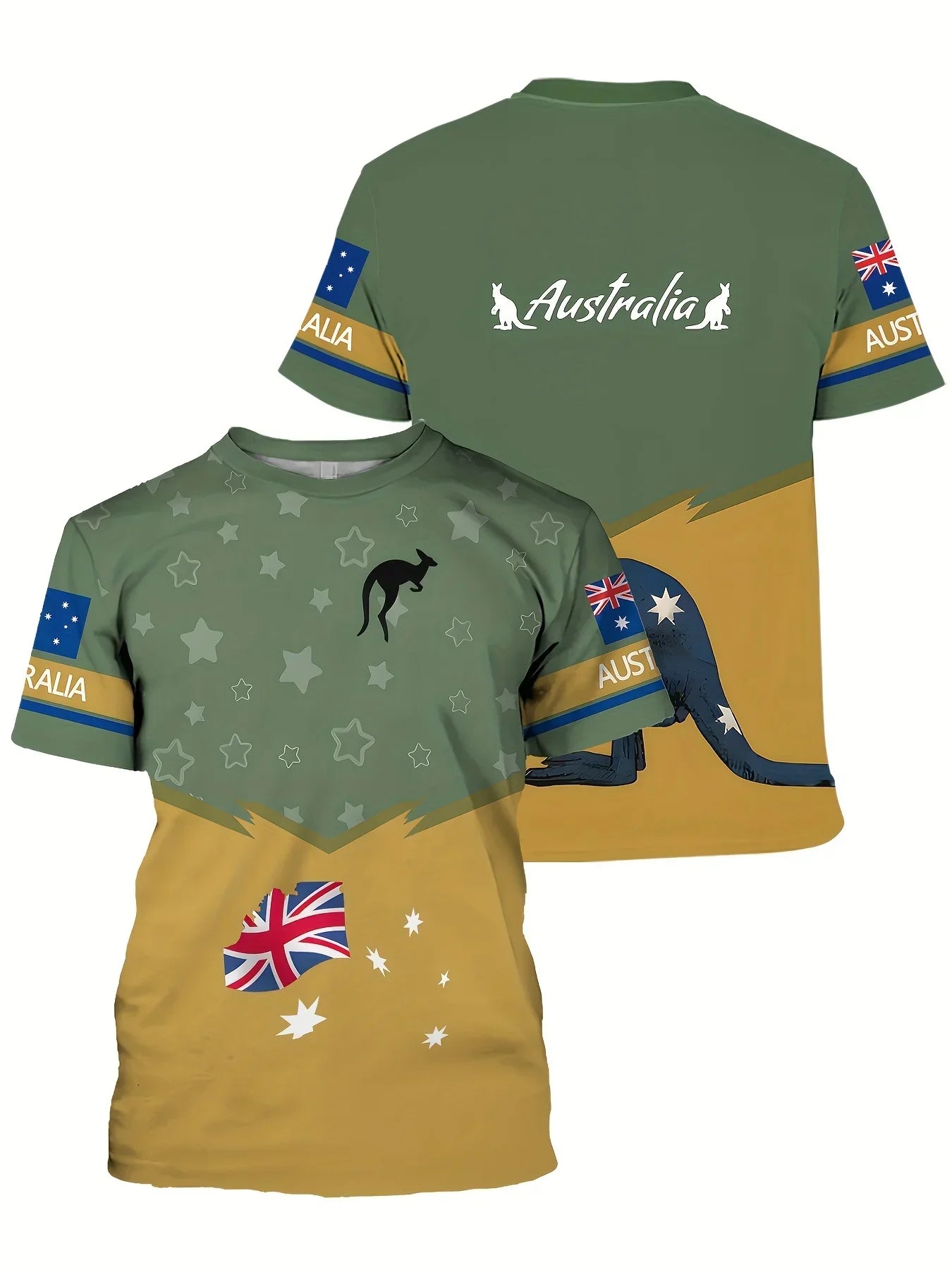 Australia Flag Kangaroo T-Shirt – Men’s 3D Printed Casual Oversized Tee