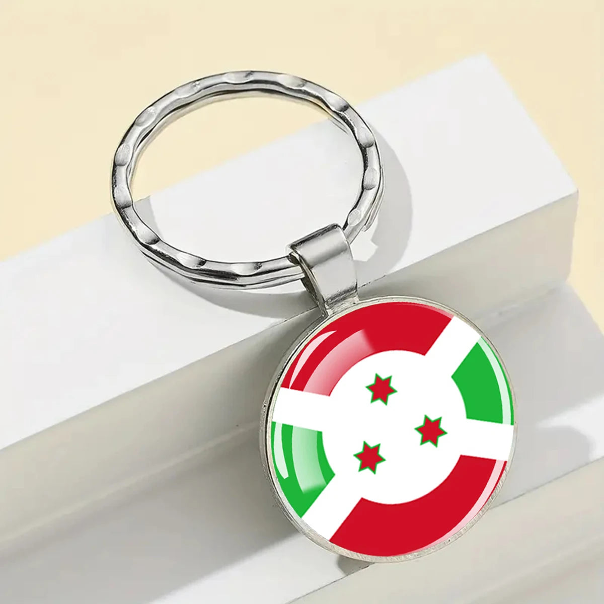 African Flags Glass Keychain Round Metal Patriotic Gift Unisex
