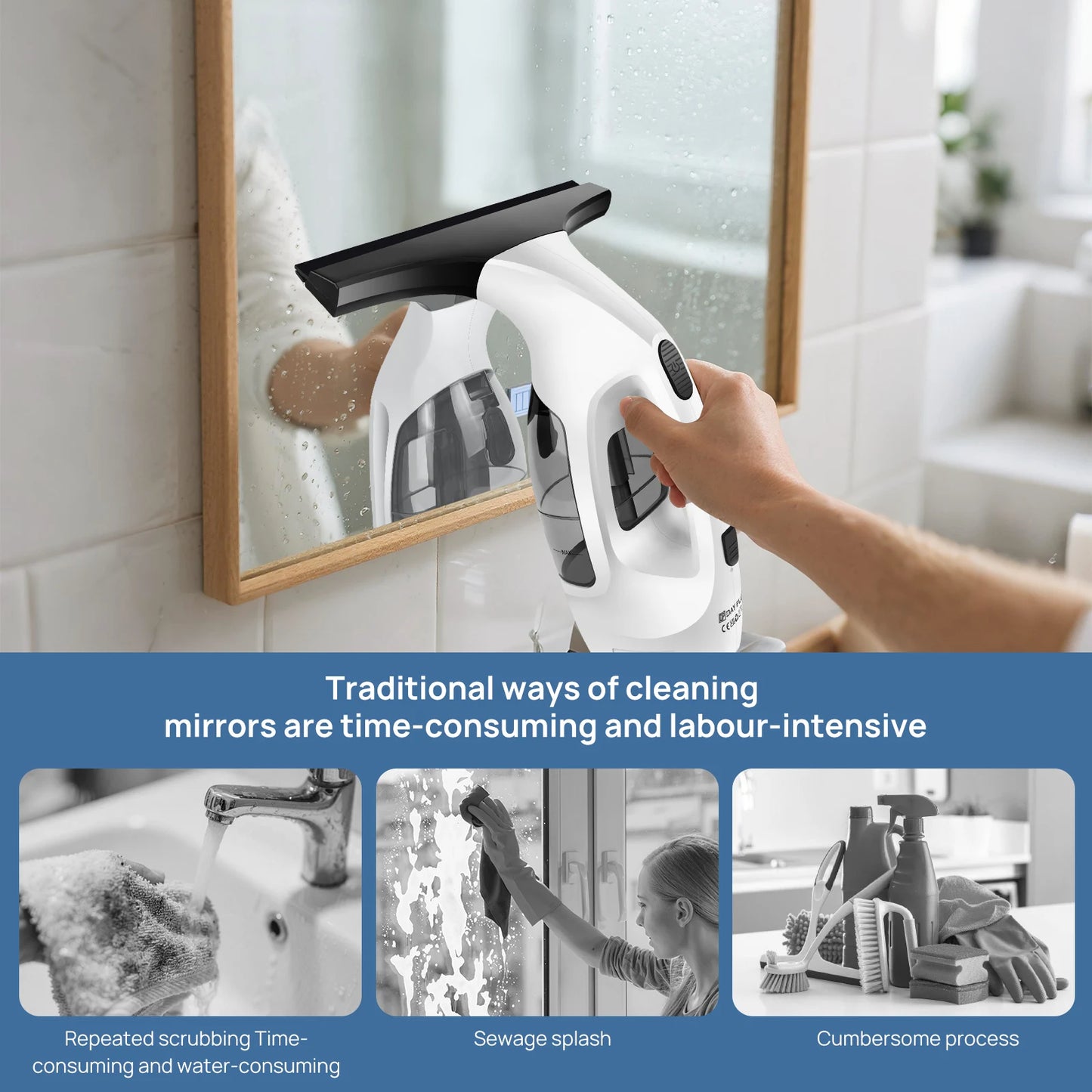 Cordless Electric Window Cleaner 2-in-1 Vacuum Glass Washer 3500mAh