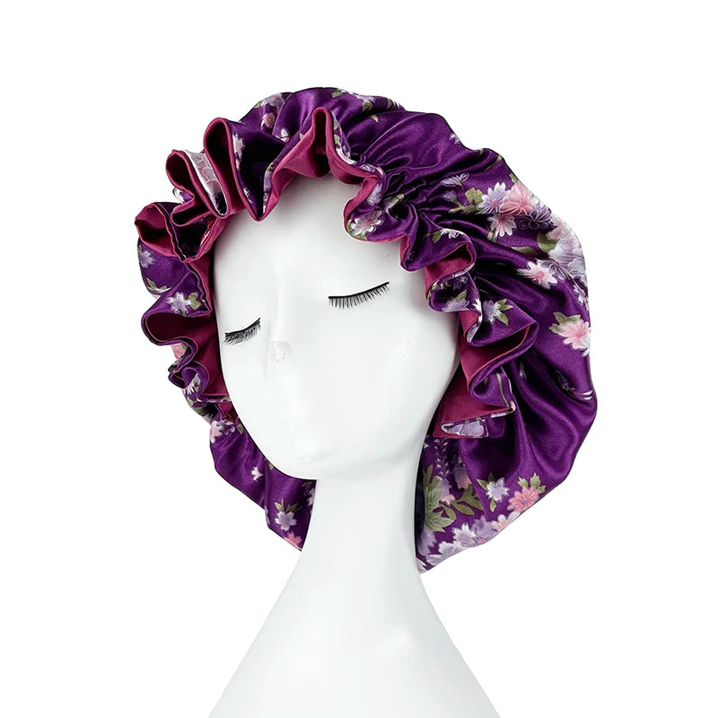 Double Layer Satin Bonnet – Large Reversible Silky Sleep Cap for Women Hair Protection