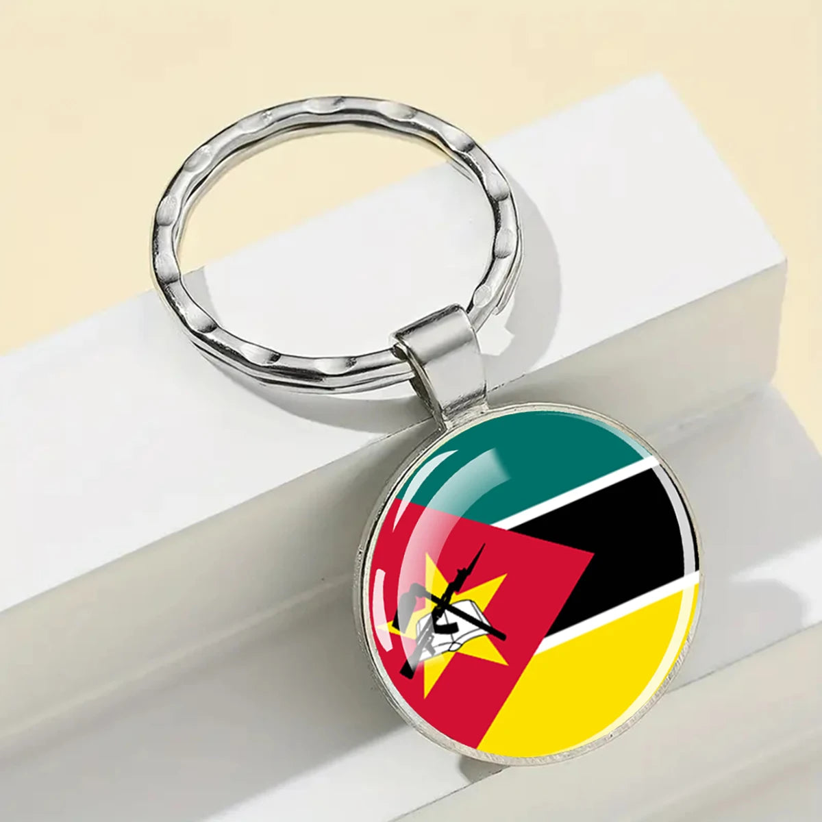 African Flags Glass Keychain Round Metal Patriotic Gift Unisex