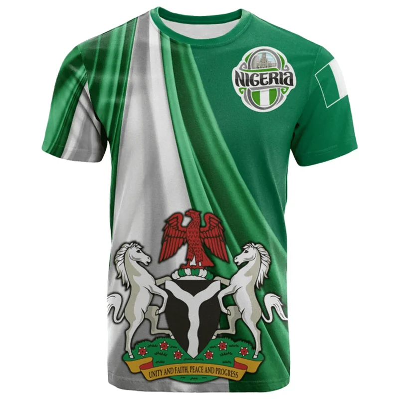 Nigeria Flag Men’s T-Shirt - Nigerian Emblem Graphic Print, Summer Oversized Short Sleeve Top