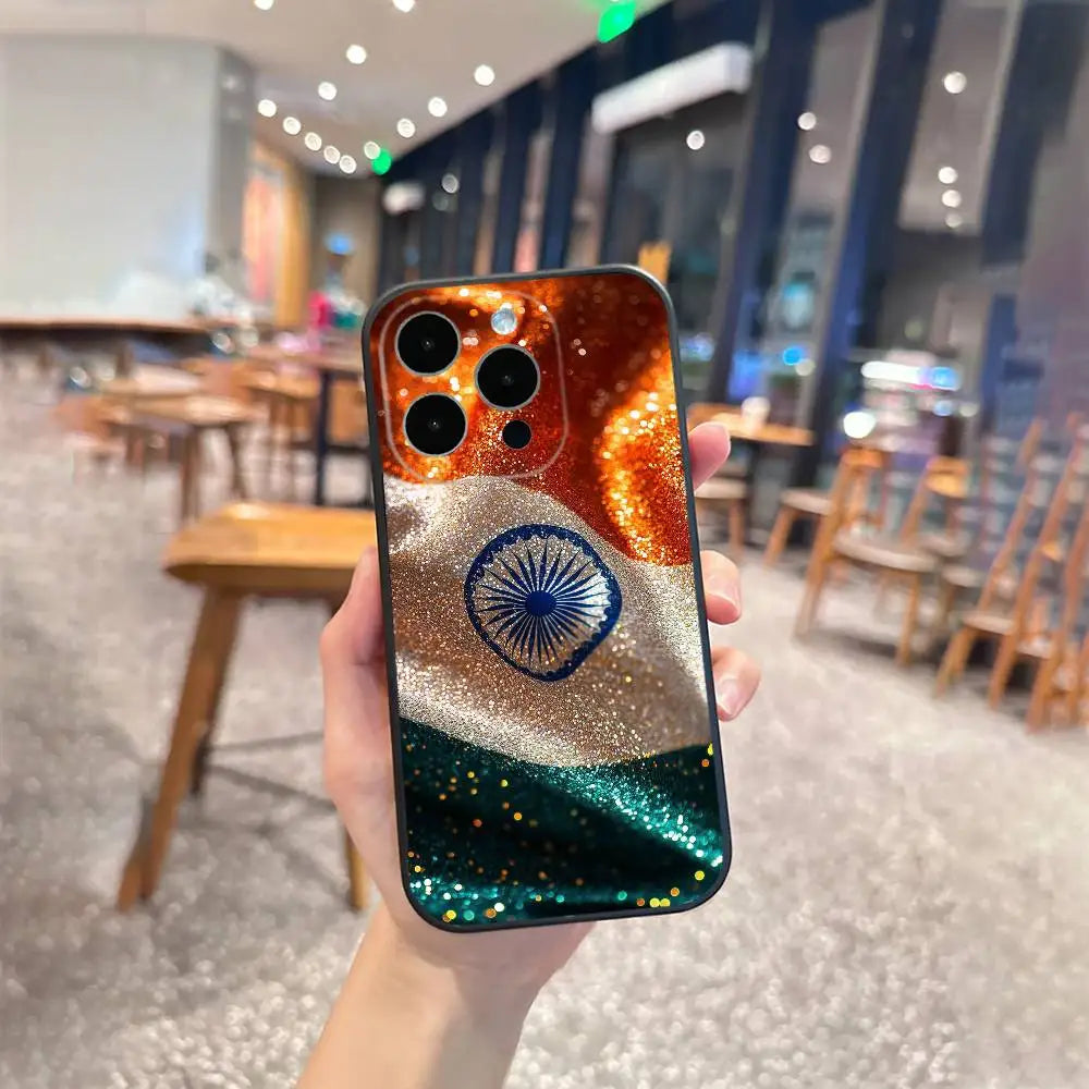 India Flag Phone Case - Soft Silicone Black Cover for iPhone 12–17 Plus & Max