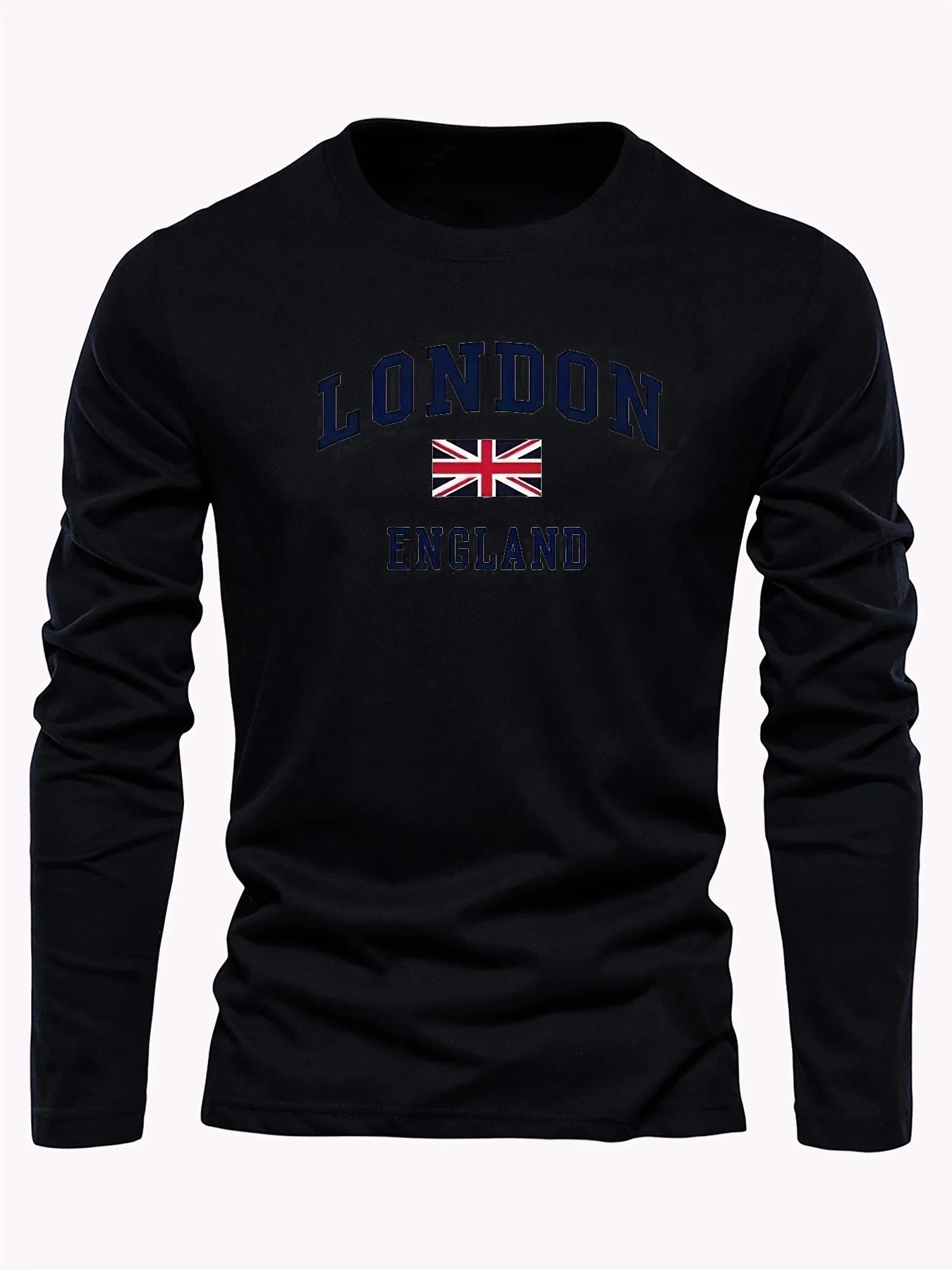 Men’s London England Letter Printed Long Sleeve T-Shirt - 100% Cotton Spring & Autumn Top