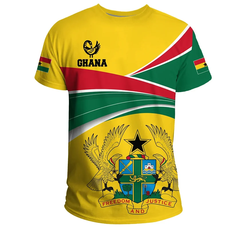 Ghana T-Shirt - 3D Printed Coat of Arms Casual Round Neck Short Sleeve Tee for Men