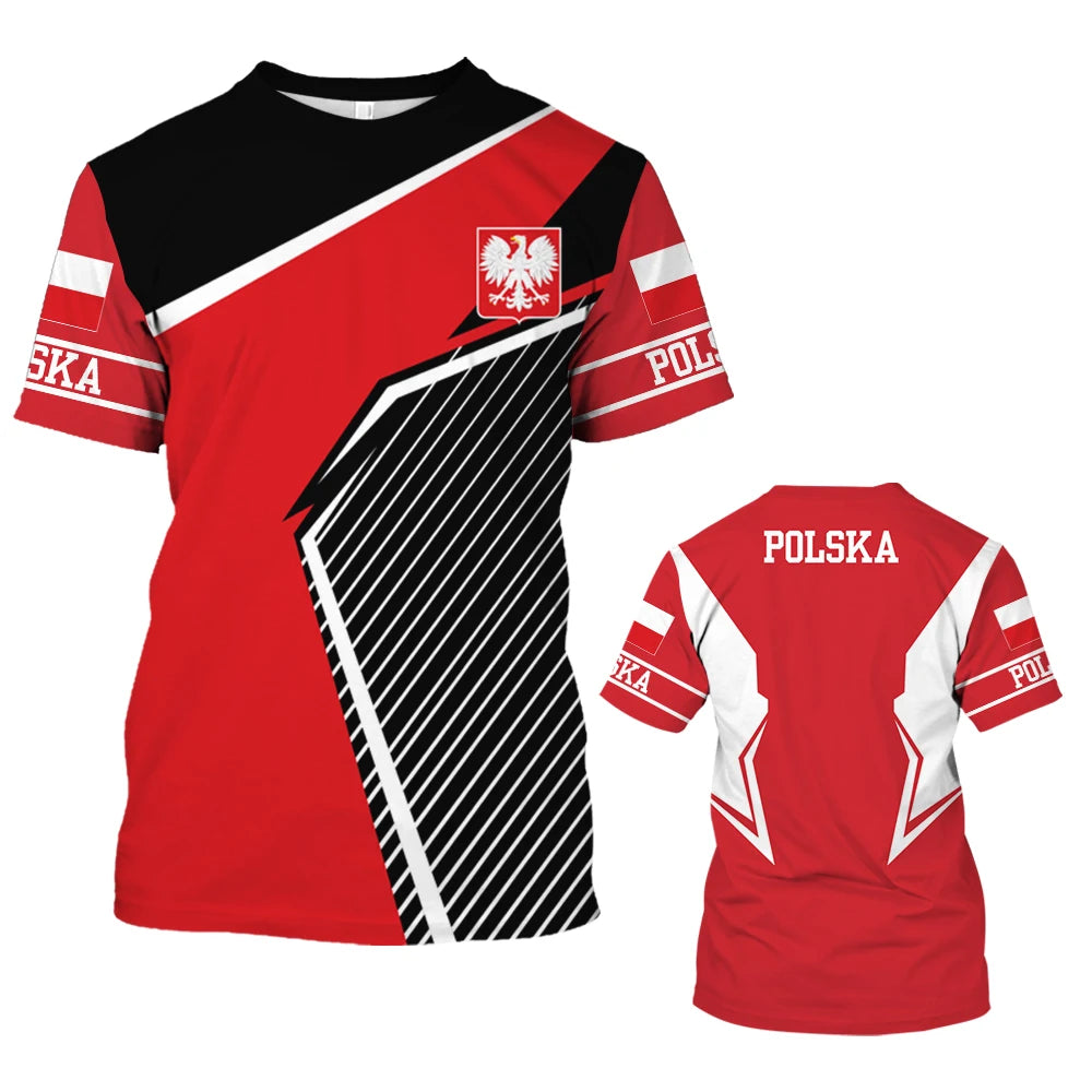 Men’s Poland Flag T-Shirt - Short Sleeve Summer Streetwear Oversized Top