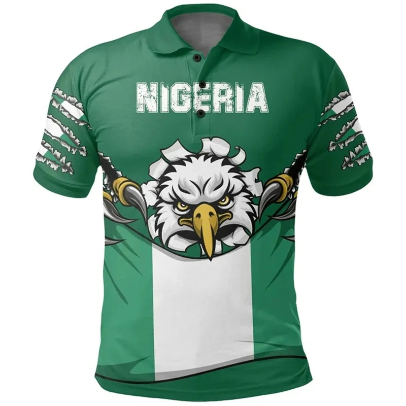 Nigeria Flag Map 3D Print Polo Shirt - Men’s National Emblem Short Sleeve Jersey Top