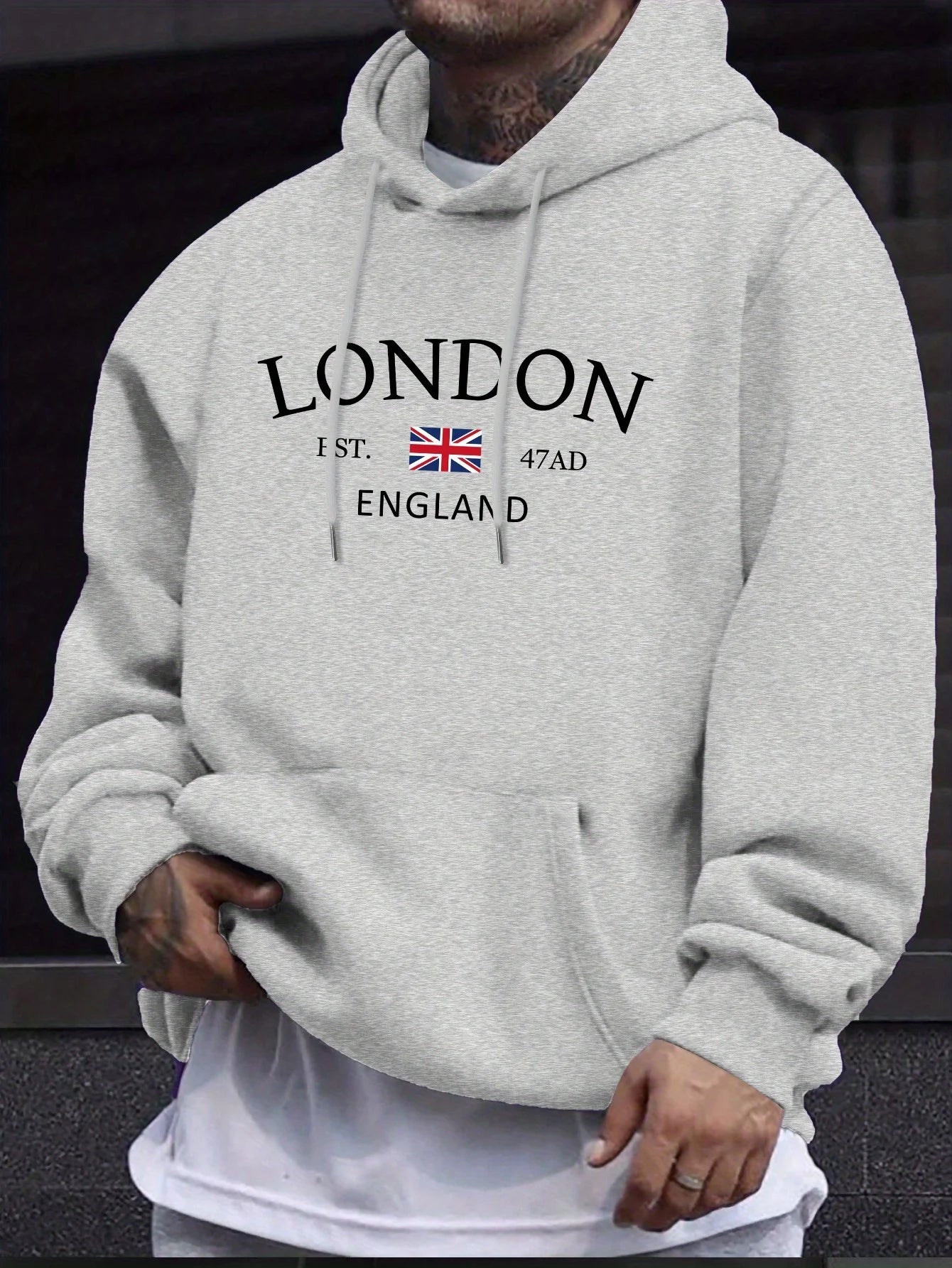 London England Flag Print Hoodie - Men’s Stylish Long Sleeve Regular Fit Sweatshirt