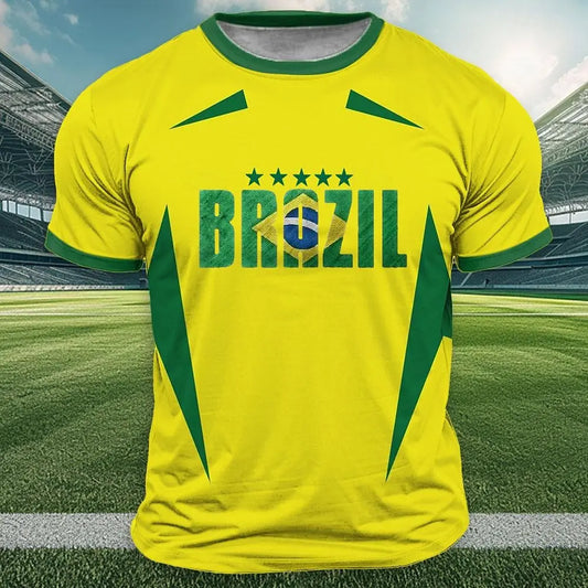 Brazil Flag T-Shirt – Men’s Casual Round Neck Loose Summer Sports Tee