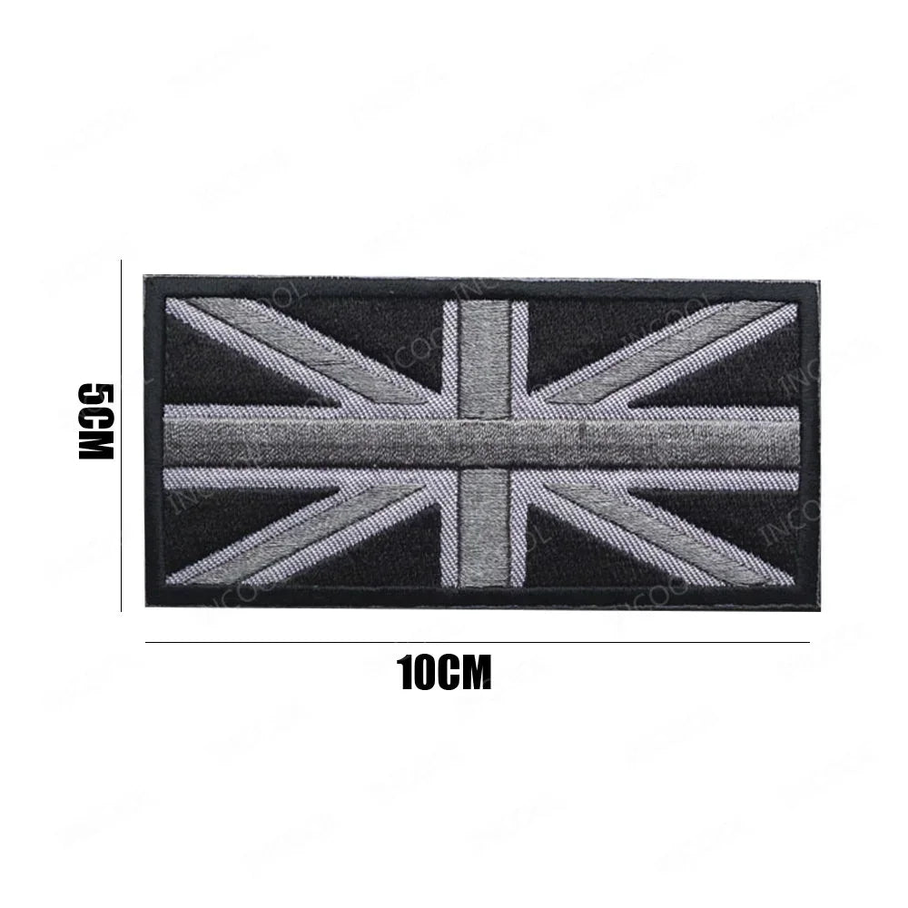 UK British Flag Embroidered Patch Hook Loop Reflective Badge Applique
