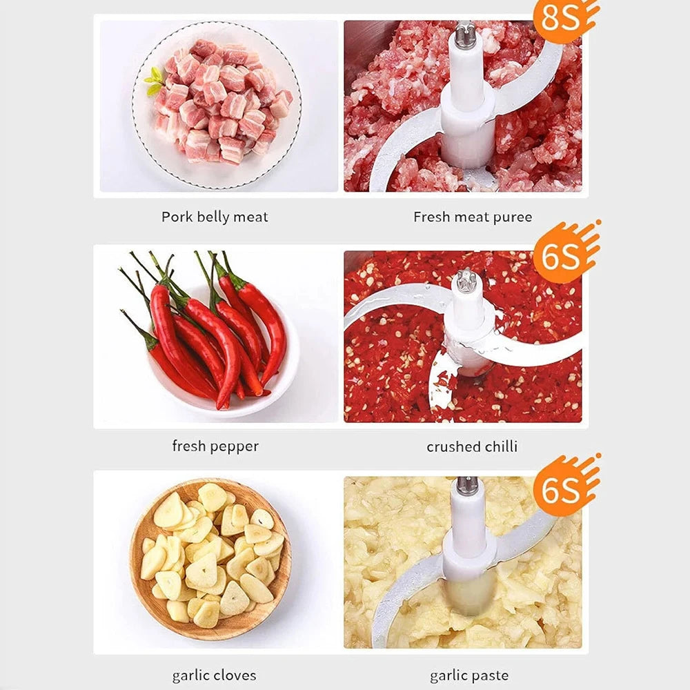 1500W Electric Food Chopper 6.5L Stainless Steel Meat Grinder 3 Speed