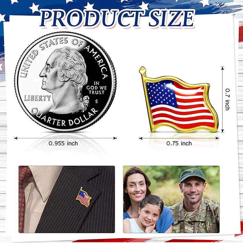 Patriotic Flag Brooch Pins Set Metal Lapel Badge Bulk Gift Jewelry