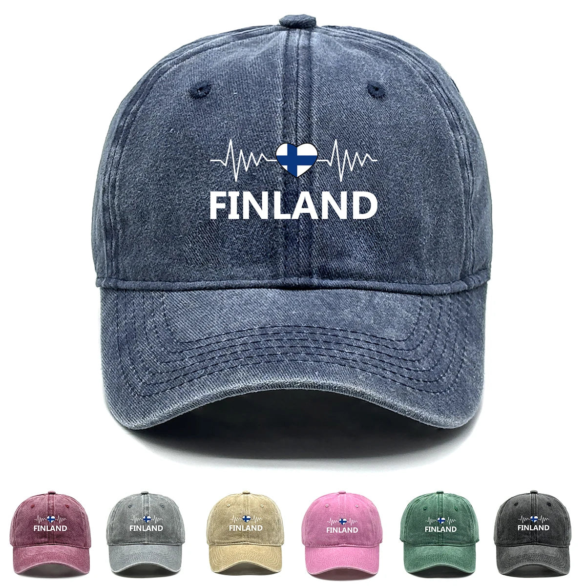 Heart-Shaped Finland Flag Snapback Cap - Adjustable Distressed Baseball Hat for Men & Women