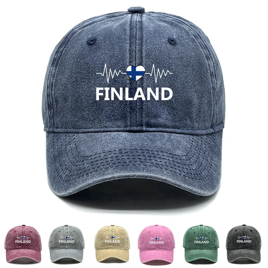 Heart-Shaped Finland Flag Snapback Cap - Adjustable Distressed Baseball Hat for Men & Women