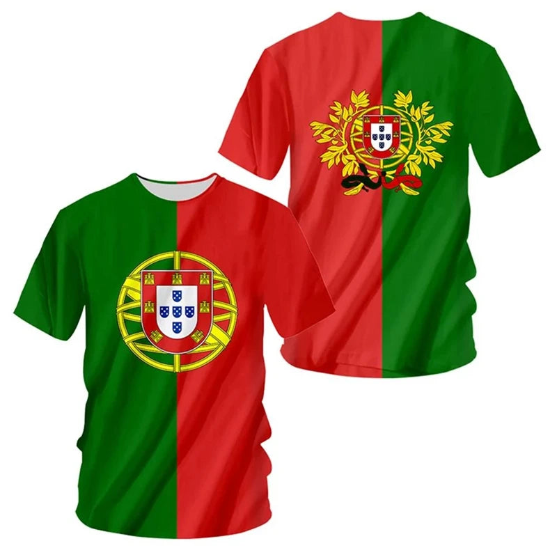 Portugal Emblem T-Shirt – Men’s Striped Casual Streetwear Round Neck Tee