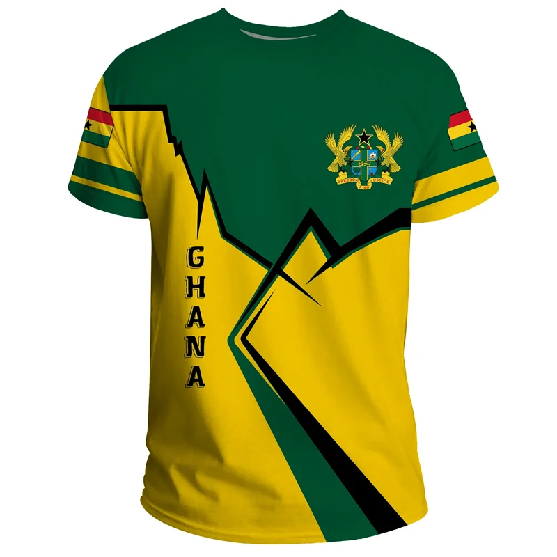 Ghana T-Shirt - 3D Printed Coat of Arms Casual Round Neck Short Sleeve Tee for Men