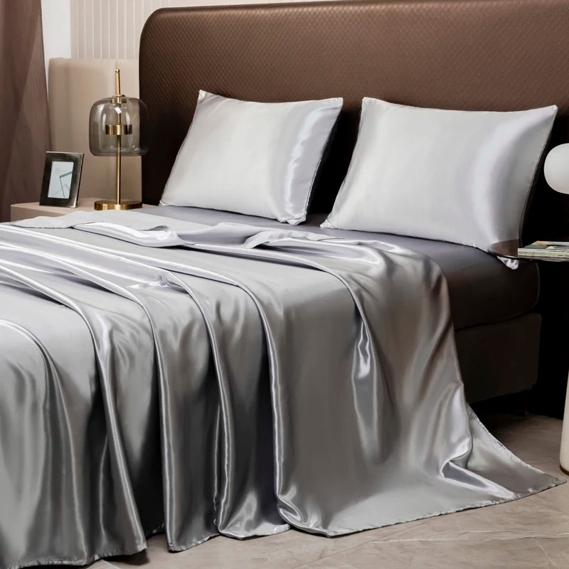 Luxury Satin Sheet Set Silky Polyester Bedding Twin Full Queen King