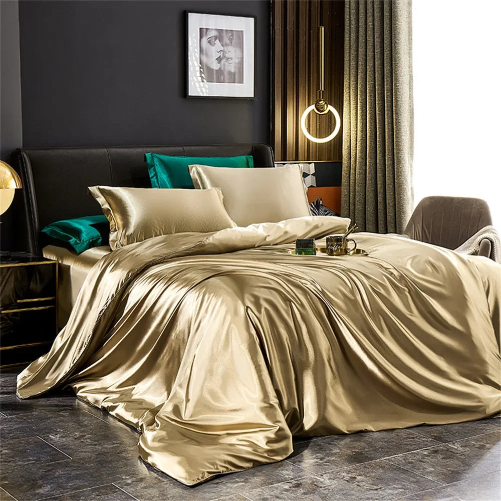 Luxury Satin Bedding Set 4pcs Silk Feel Duvet Cover Bed Sheet Set