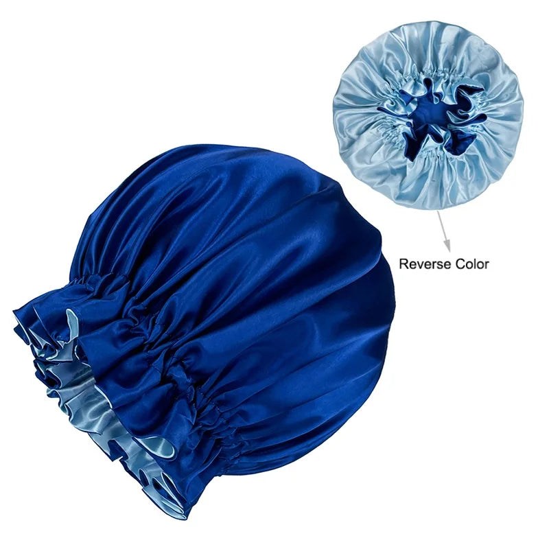 Double Layer Satin Bonnet – Large Reversible Silky Sleep Cap for Women Hair Protection
