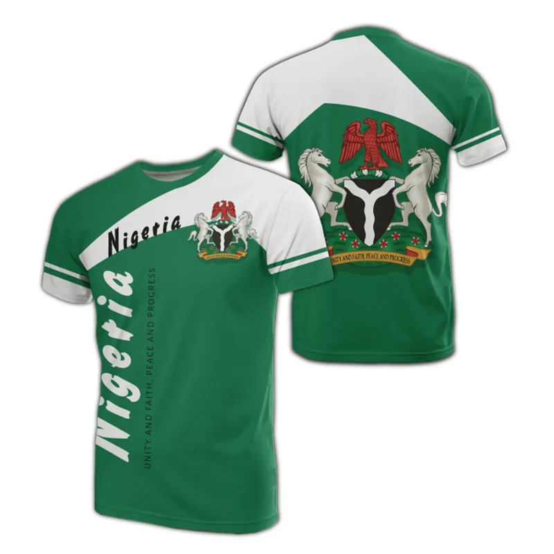 Nigeria Flag Men’s T-Shirt - Nigerian Emblem Graphic Print, Summer Oversized Short Sleeve Top