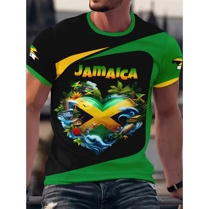 Jamaica Flag Map Graphic T-Shirt for Men – 3D Printed O-Neck Tee