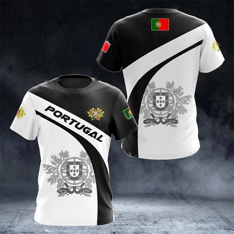 Portugal Emblem T-Shirt – Men’s Striped Casual Streetwear Round Neck Tee