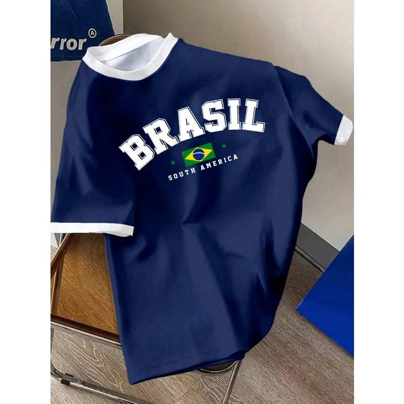 Brazil Flag 3D Printed T-Shirt – Men’s Loose O-Neck Summer Sports Tee