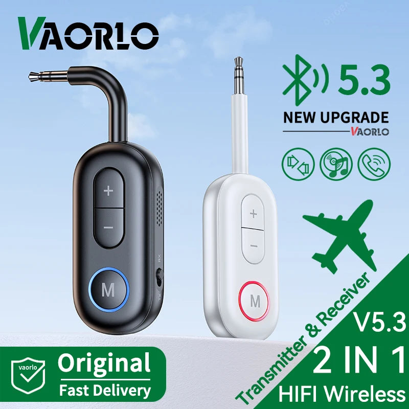 Bluetooth 5.3 AUX Adapter 2 in 1 Receiver Transmitter Airplane TV Car