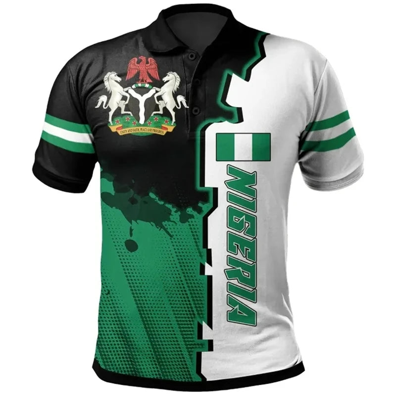 Nigeria Flag Map 3D Print Polo Shirt - Men’s National Emblem Short Sleeve Jersey Top