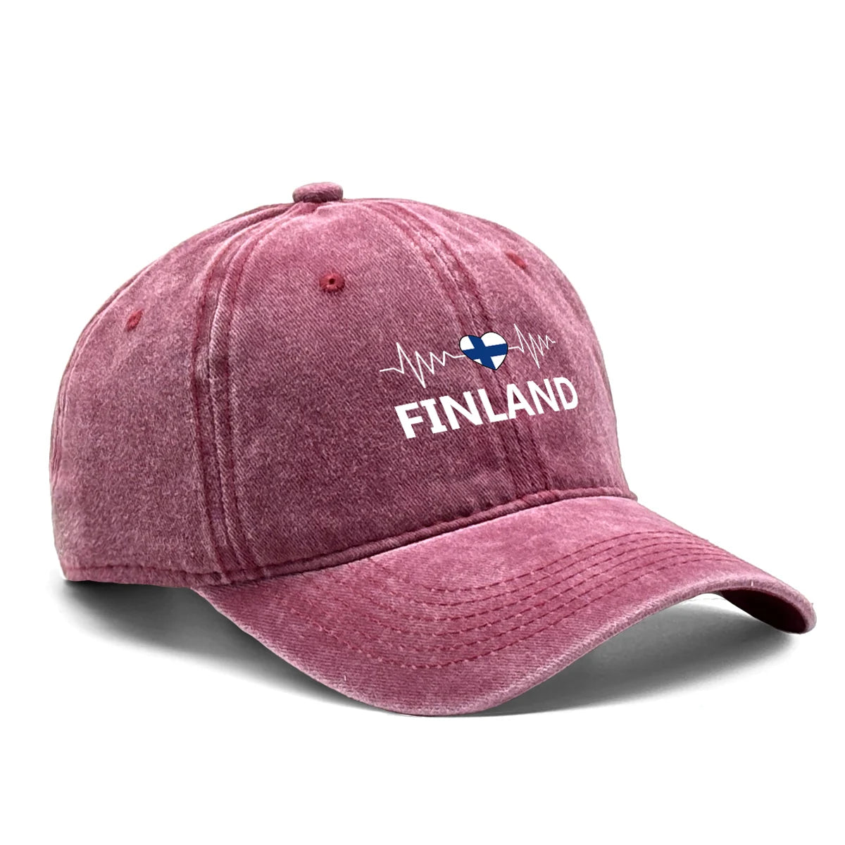 Heart-Shaped Finland Flag Snapback Cap - Adjustable Distressed Baseball Hat for Men & Women