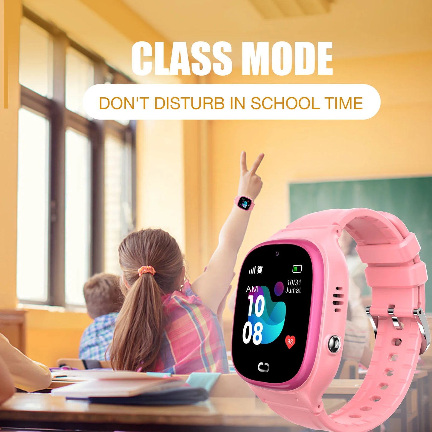 Kids Smart Watch Dual Display GPS Digital SIM Card Support Silicone Strap
