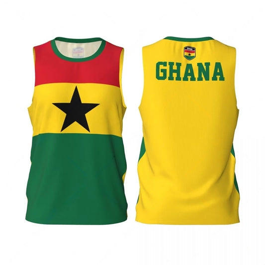 Ghana Flag Basketball Tank Top - 3D National Emblem Printed Sports Jersey, Loose & Breathable
