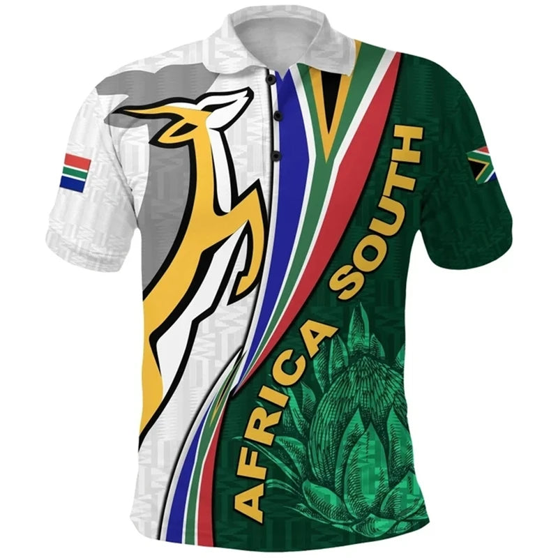 South Africa Map Flag 3D Polo Shirt – Men’s Springbok Sport Jersey Top