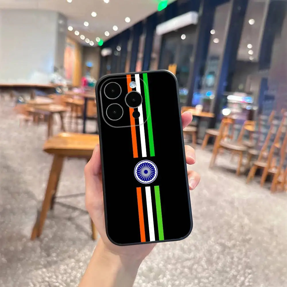 India Flag Phone Case - Soft Silicone Black Cover for iPhone 12–17 Plus & Max