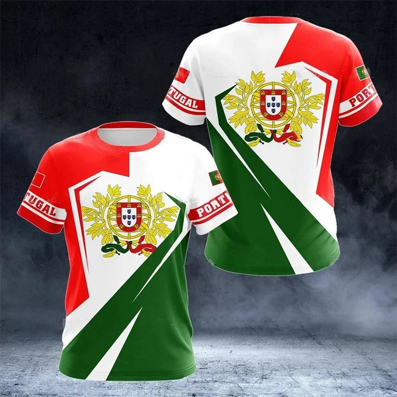 Portugal Emblem T-Shirt – Men’s Striped Casual Streetwear Round Neck Tee