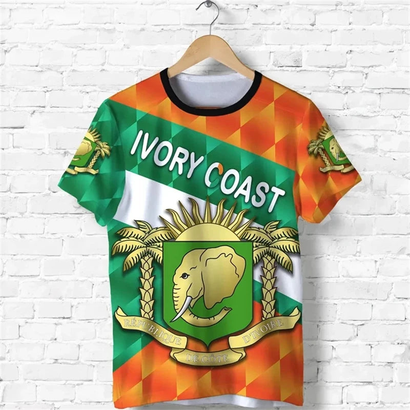 Oversized Ivory Coast Flag T-Shirt – 3D Retro Streetwear Short Sleeve