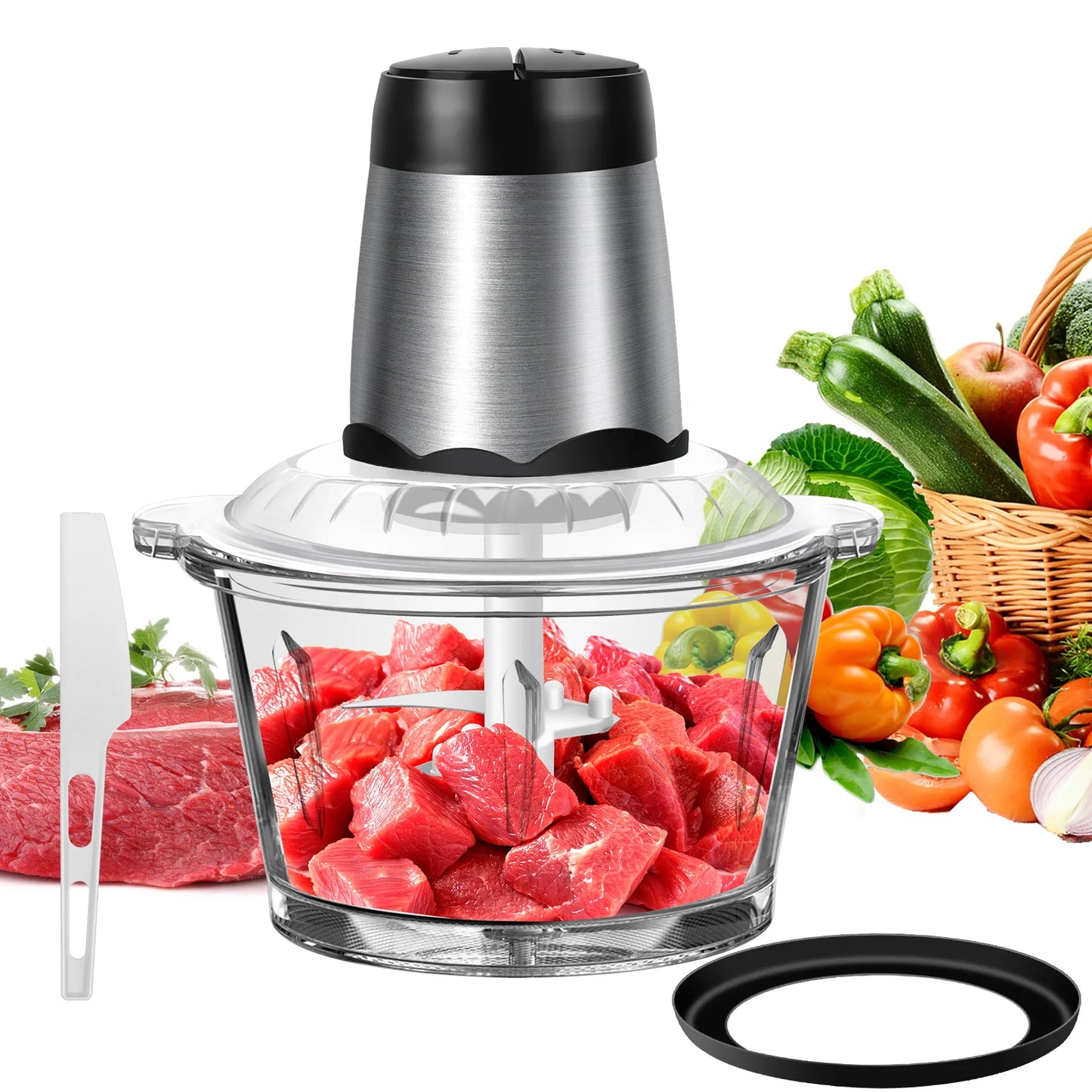 1000W Electric Mini Food Chopper 2L Glass Bowl Meat Grinder 2 Speed