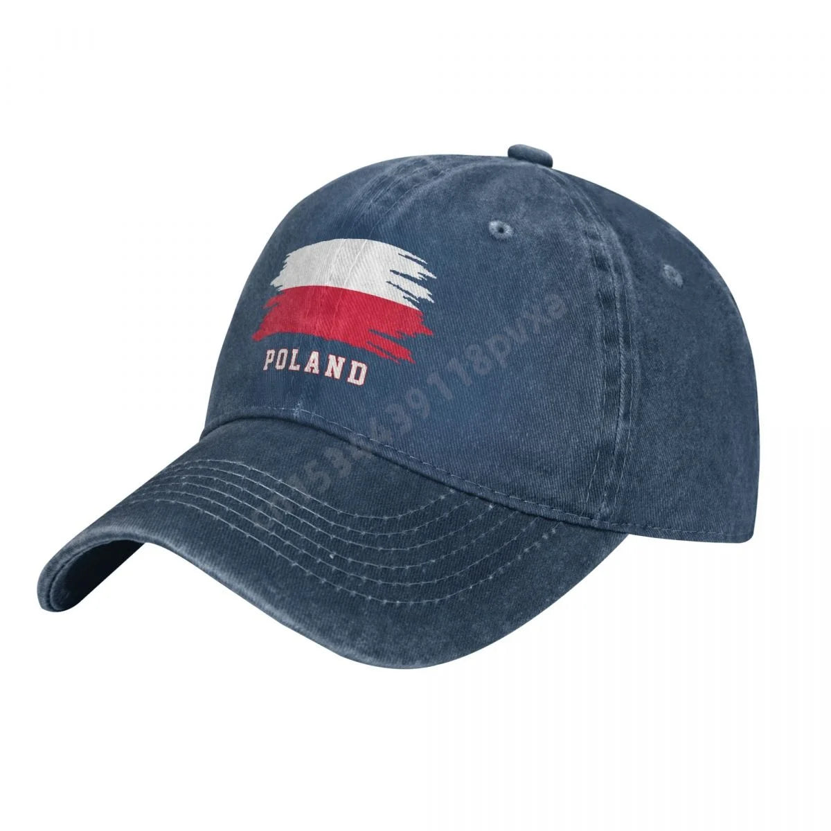 Unisex Poland Flag Denim Baseball Cap - Charcoal Washed Vintage Cotton Hat