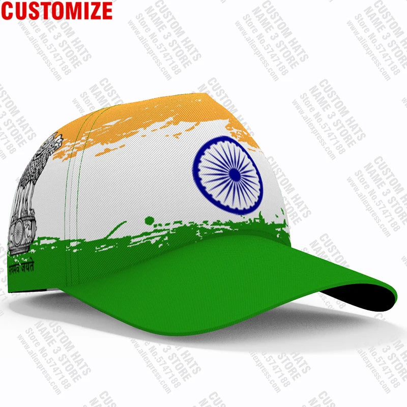 Custom India Flag Baseball Cap - Personalized Name & Logo Fishing Travel Hat