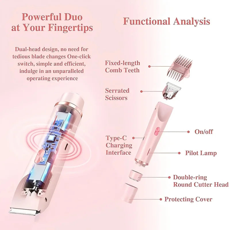 2-in-1 Waterproof Electric Bikini Trimmer Rechargeable Mini Shaver