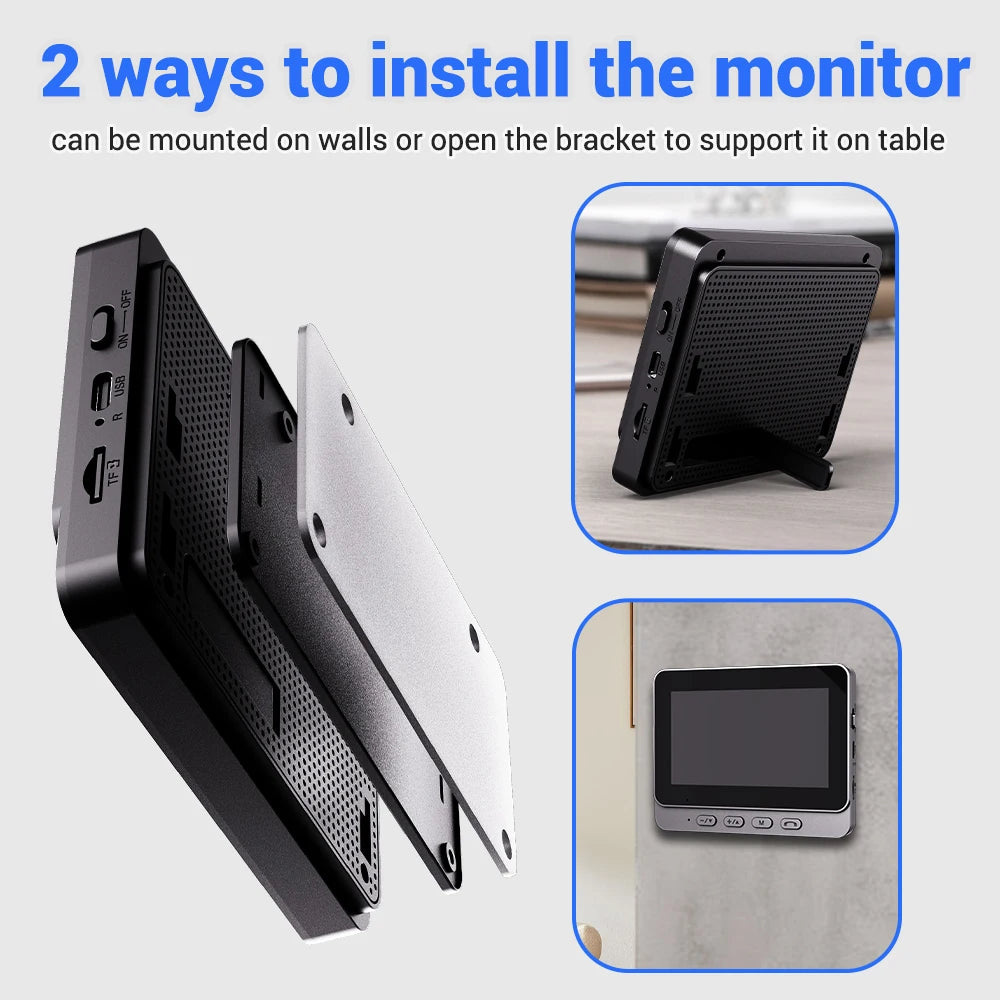 4.3” Wireless Video Doorbell 1080P Smart Intercom Camera Night Vision