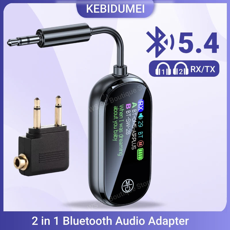 Bluetooth 5.4 2-in-1 Transmitter Receiver AUX Adapter for TV Car Plane