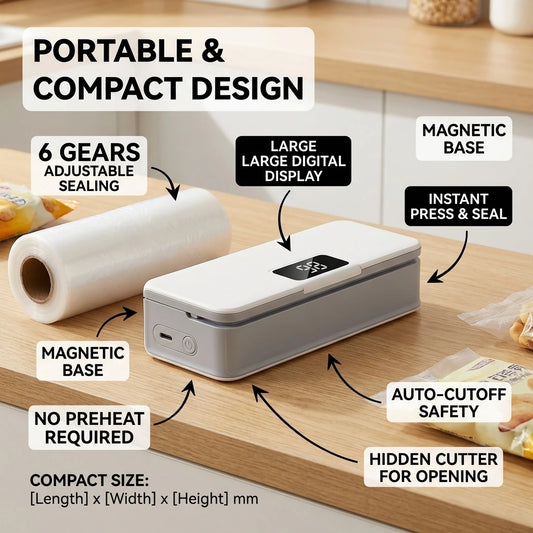 2-in-1 Mini Bag Sealer Cutter Rechargeable Heat Sealing Machine LED