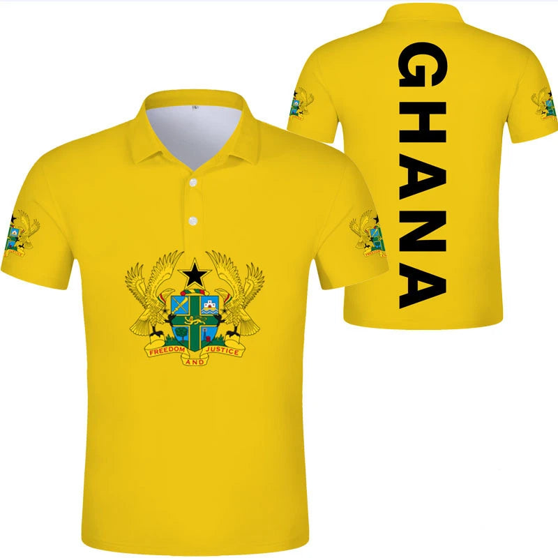 Ghana Flag Graphic Polo Shirt – National Emblem & Map Jersey Top for Men & Kids