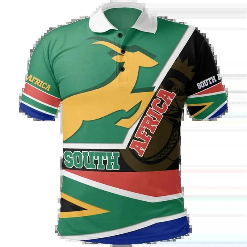 South Africa Map Flag 3D Polo Shirt – Men’s Springbok Sport Jersey Top