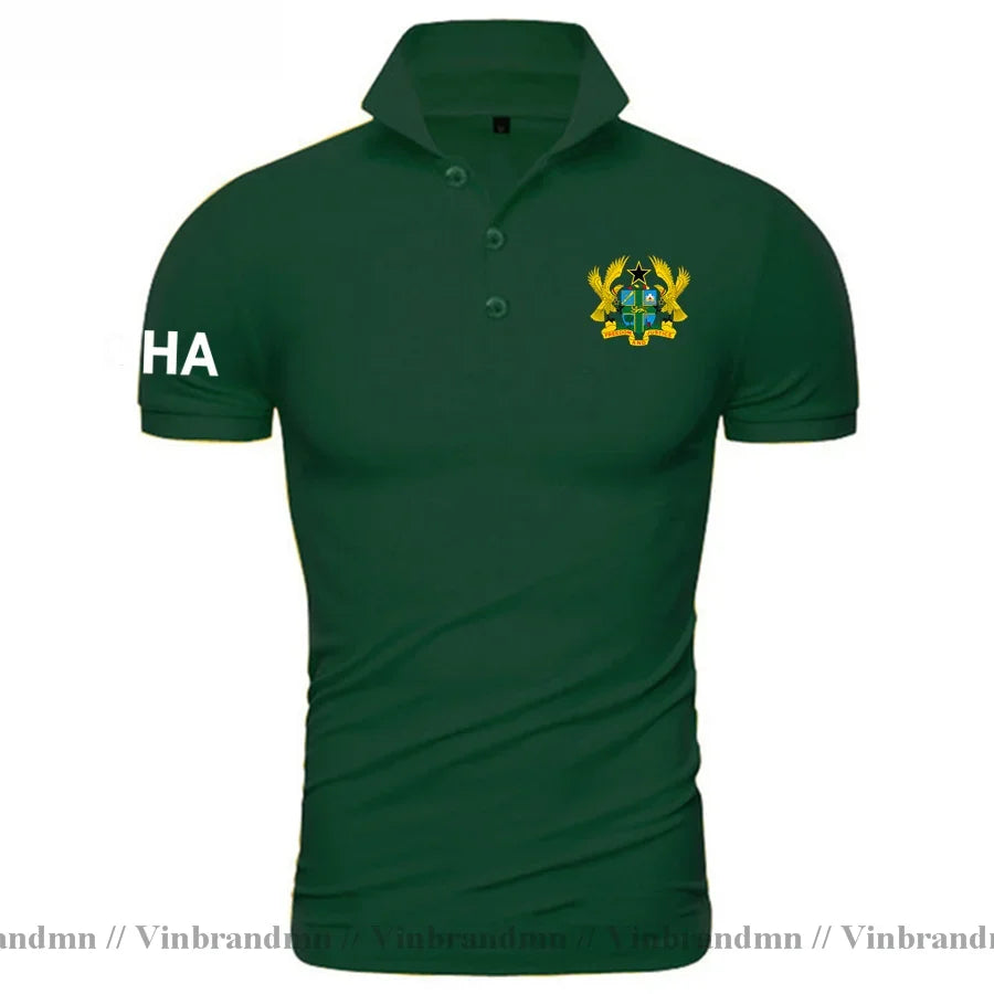 Ghana Flag Polo Shirt Men Cotton Slim Fit Casual Breathable Summer