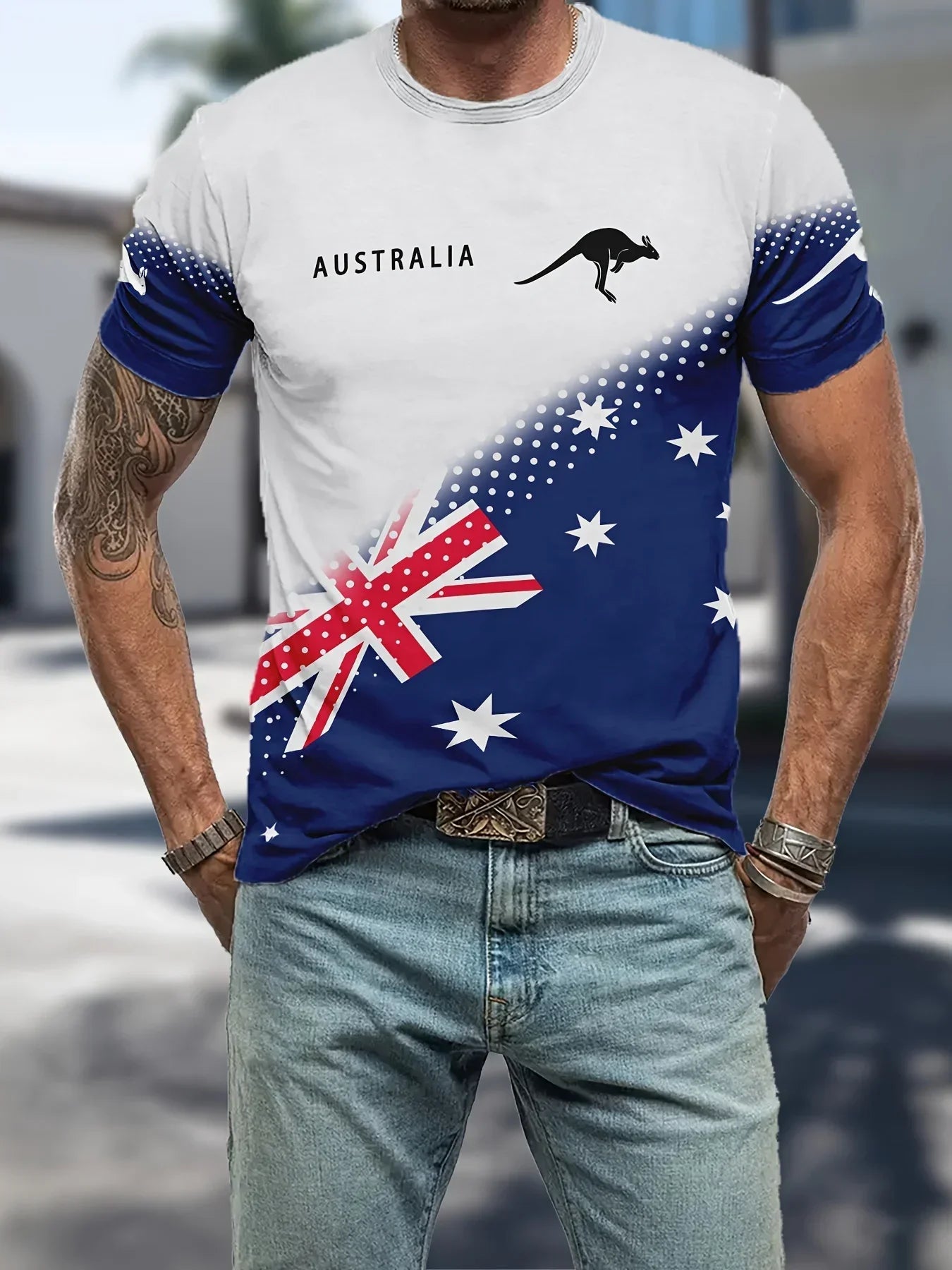Australia Flag Kangaroo T-Shirt – Men’s 3D Printed Casual Oversized Tee